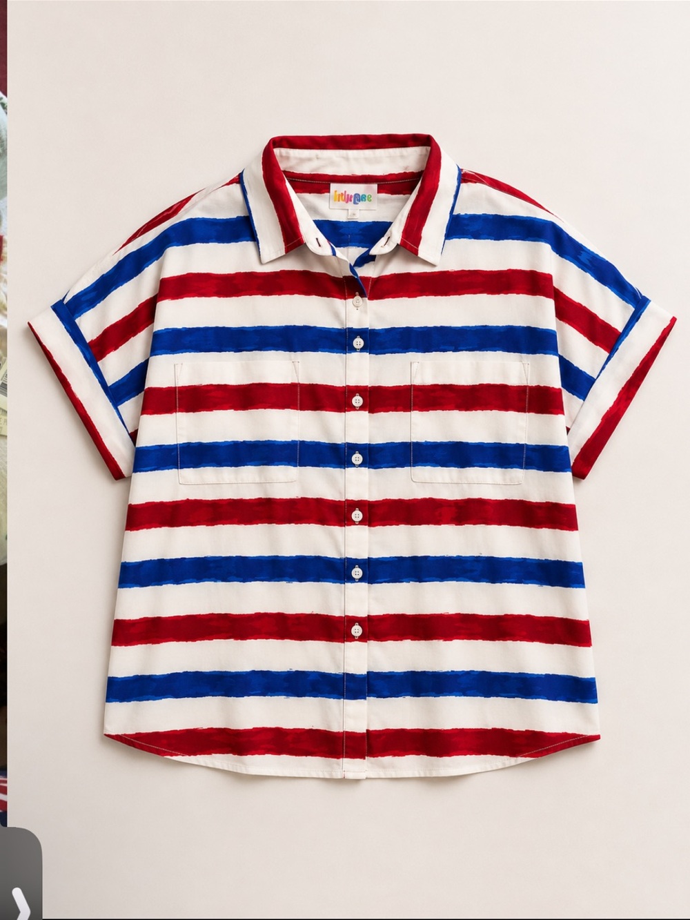 LuLaRoe Red, Blue & White Striped Patriotic Top NWT 28” pit to pit
